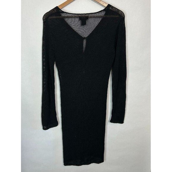 VTG 90s Y2K Sheer Knit Cardigan M Black 3 Button Open Goth Duster Grunge Crochet - Picture 3 of 6